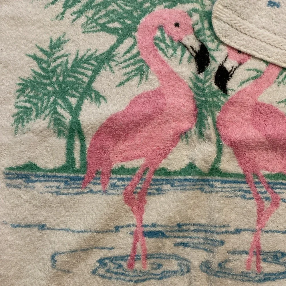 RA BRIGGS VINTAGE 2 PIECE TOWEL SET BATH TOWEL & WASHCLOTH FLAMINGO PRINT